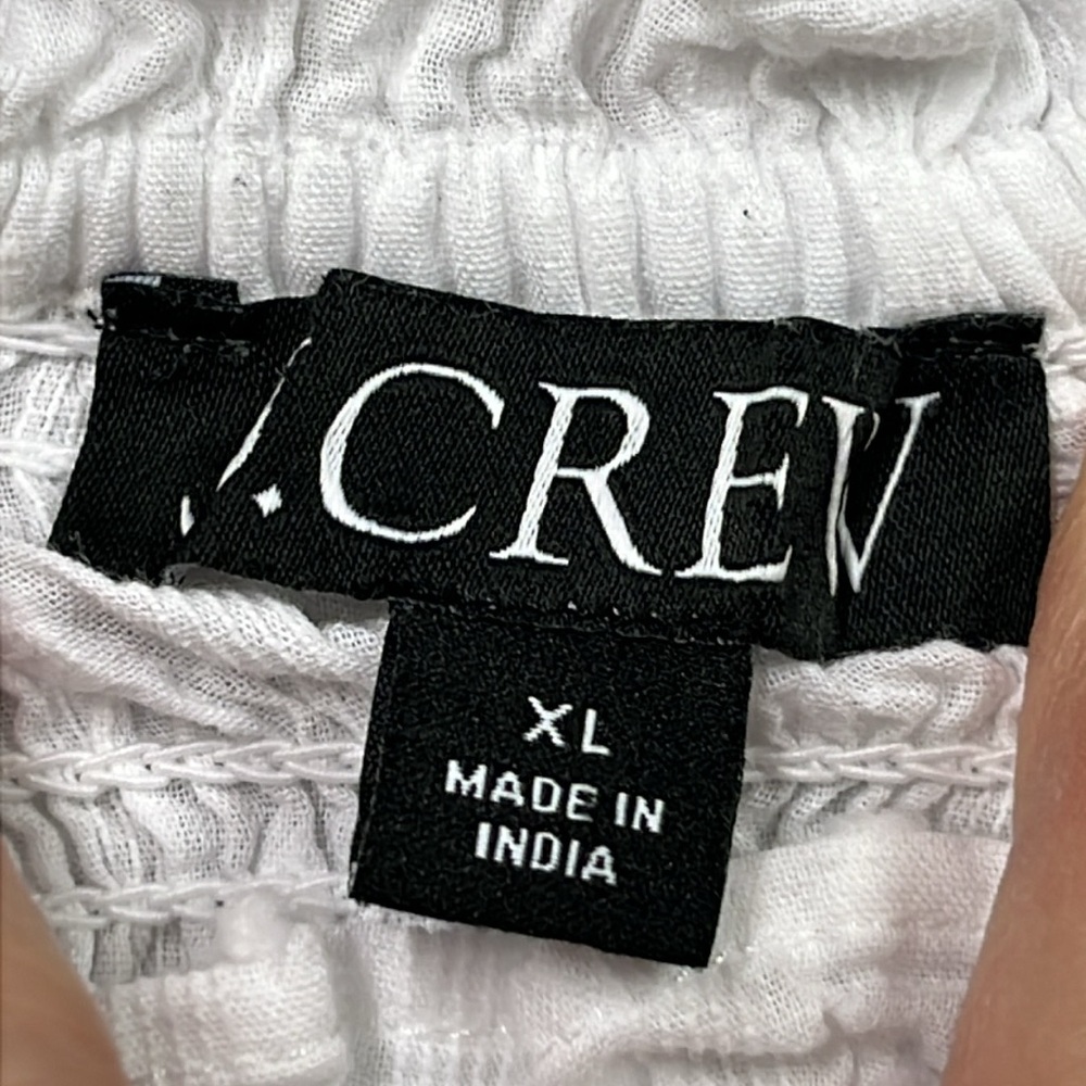 J CREW Boho Coquette 100% Cotton Swiss Dot Smocked Bodice Ruffle Trim WHT Top XL - Picture 4 of 15